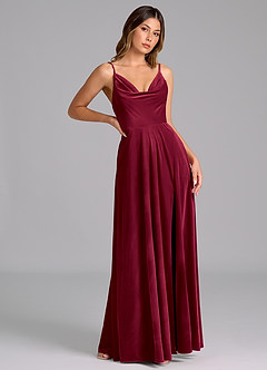 Azazie Sarella Bridesmaid Dresses Burgundy A-Line Pleated Velvet Dress image4