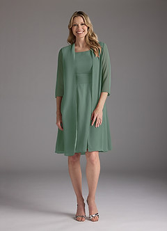Azazie Shirley Mother of the Bride Dresses Eucalyptus A-Line Scoop Pleated Chiffon Dress image1