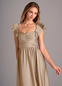Azazie Anaya Robes de demoiselle d'honneur Robe Trapèze Convertible en Satin extensible Encolure en Forme de Cœur Taupe image6