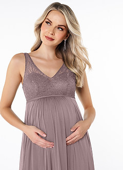 Azazie Andrea Final Sale A-Line Pleated Mesh Floor-Length Dress image5