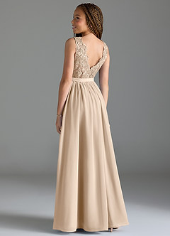 Azazie Elly Junior Abito A-Line in Chiffon Pizzo Alabastro Bianco image5