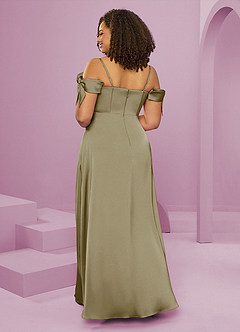 Barbie ♥ Azazie Bridesmaid Dresses Moss Green A-Line Off the Shoulder Stretch Satin Dress image9
