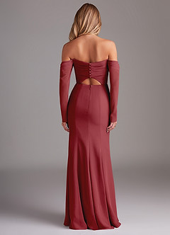 Azazie Hallie Bridesmaid Dresses Pomegranate Mermaid Long Sleeve Chiffon Dress image8