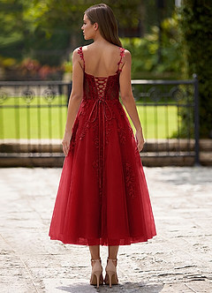 Zosia Red Lace A-line Lace Up Back Midi Dress image2