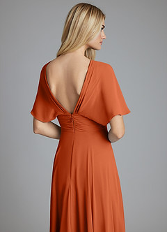 Azazie Pamela Bridesmaid Dresses Burnt Orange A-Line V-Neck Pleated Chiffon Dress image6
