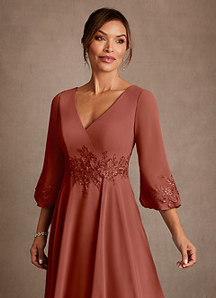 Azazie Yorba vestidos de madre de la novia Vestido de Castaño de Gasa de Corte en A con Encaje image5