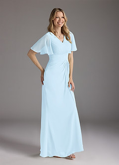 Azazie Morning Glory vestidos de madre de la novia Vestido de Azul Cielo de Gasa de Corte En A con Cuello en V fruncido image3