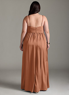 Azazie Alia Bridesmaid Dresses Bronzer A-Line Pleated Stretch Satin Dress image9