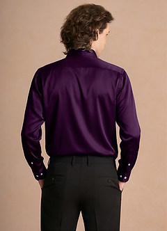 front Julian Grape Stretch Satin Dress Shirt