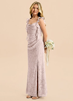 Azazie Jessamine Junior Blushing Pink Mermaid Sweetheart Neckline Floral Burnout Dress image3