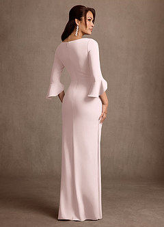 Azazie Linnette Mother of the Bride Dresses Blushing Pink Sheath Pleated Stretch Crepe Dress image2