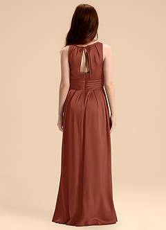 Azazie Bibiane Junior Abito A-Line in Raso Elasticizzato Plissettato Auburn image2