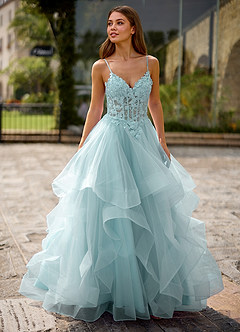 Spitze Blau Ballkleid aus transparenter Spitze image5