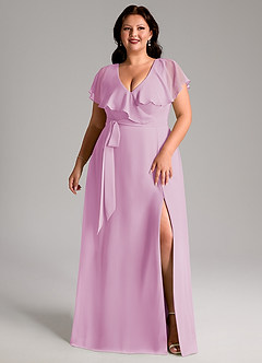 Azazie Lainey Bridesmaid Dresses Candy Pink A-Line with Pockets Chiffon Dress image3