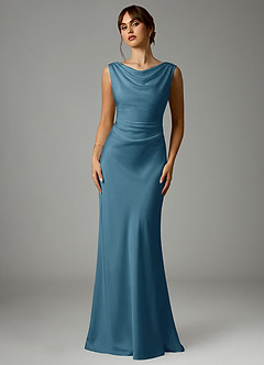 Azazie Kieryn 신부 들러리 드레스 인어 주름진 스트레치 새틴 바닥 길이 드레스 image1