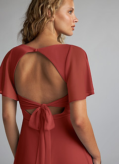 Azazie Induh Robes de demoiselle d'honneur Robe Trapèze en Maille Col en V à volants Rouille image6