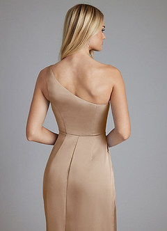 Azazie Phaedra Bridesmaid Dresses Taupe A-Line One Shoulder Stretch Satin Dress image6