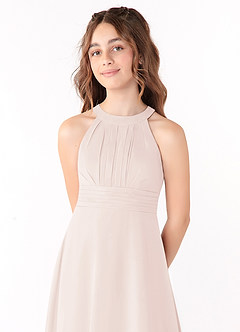 Azazie Linna Junior Vestido de Pétalo De Rosa de Gasa de Corte En A con Plisado image4