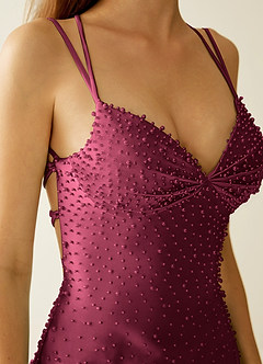 Ophelie Bourgogne Robe mini corset à perles en satin stretch, col V, ornée de perles image2