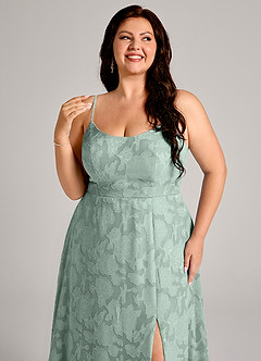 Azazie Moira Robes de demoiselle d'honneur Robe Trapèze en Blumen-Burnout Fente latérale Agave image12