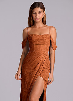 Azazie Johana Bridesmaid Dresses Burnt Orange Mermaid Off the Shoulder Floral Burnout Convertible Dress image2