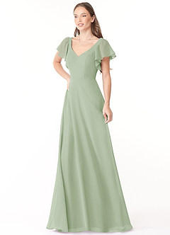 Azazie Syenna Robes de demoiselle d'honneur Robe Trapèze en Mousseline de soie Rayé Vert Sauge image4
