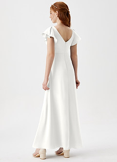Azazie Omari Junior White A-Line Pleated Stretch Satin Dress image2