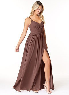 Azazie Rayna Bridesmaid Dresses Espresso A-Line V-Neck Pleated Chiffon Dress image4