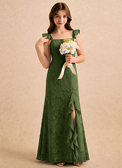 Azazie Novanlie Girls Formal Flower Girl Klänningar Klänning Sjöjungfru i Blommig Utbrändhet Rosett image5