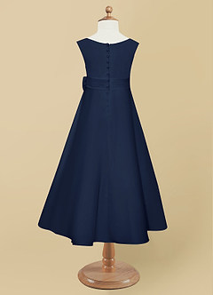 Azazie Lindy Flower Girl Dresses Dark Navy A-Line Pleated Matte Satin Dress image11