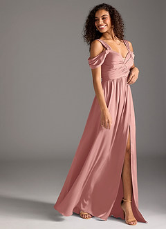 Azazie Lianne Jurken voor bruidsmeisjes Jurk van Stretch Satijn met A-Lijn Off the Shoulder Rozet image6