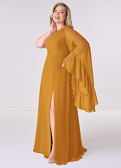 Barbie ♥ Azazie Bridesmaid Dresses Butterscotch A-Line Long Sleeve Chiffon Dress image9