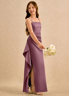 Azazie Cannoli Girls Formal Flower Girl Dresses Amethyst A-Line Pleated Stretch Satin Dress image4