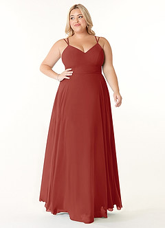 Azazie Janine Bridesmaid Dresses Terracotta A-Line V-Neck Chiffon Dress image6
