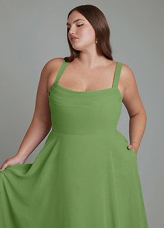 Azazie Shaude Brautjungfernkleider A-Linie Plissee Chiffon Kleid Basilikum image11