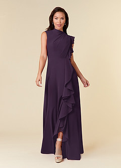 Azazie Narine Mother of the Bride Dresses Plum A-Line High Neckline Pleated Chiffon Dress image3
