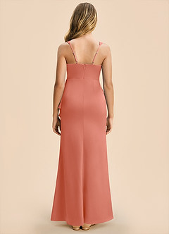Azazie Adrienne Junior Salmon Pink Sheath Pleated Stretch Satin Dress image2