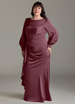 Azazie Raye Bridesmaid Dresses Sangria Mermaid Long Sleeve Stretch Satin Dress image10