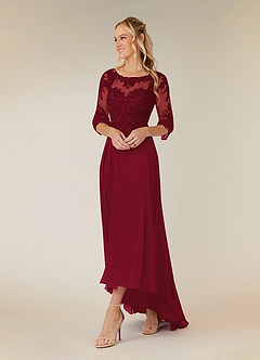 Azazie Monza Mother of the Bride Dresses Burgundy A-Line Lace Chiffon Dress image2
