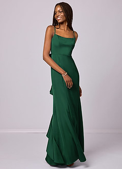 Barbie ♥ Azazie Bridesmaid Dresses Dark Green Mermaid Bow Stretch Satin Dress image3