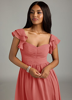 Azazie Anaya Brautjungfernkleider Eine Linie Herzausschnitt Chiffon Kleid Antike Rose image6