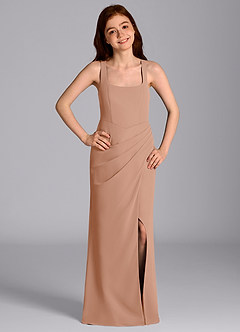 Azazie Mero Junior Champagne Rose Mermaid Pleated Chiffon Dress image3
