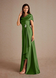 Azazie Branford Abiti per la Madre della Sposa Abito A-Line in Raso Elasticizzato Plissettato Basilico image2