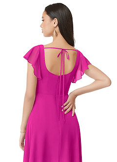 Azazie Bondi Bridesmaid Dresses Fuchsia A-Line Ruched Chiffon Dress image2