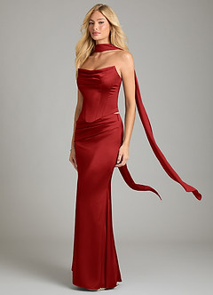 Azazie Sorrel Bridesmaid Dresses Pomegranate Mermaid Strapless Stretch Satin Convertible Dress image1