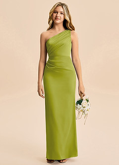 Azazie Akilah Junior Lemongrass Sheath Pleated Stretch Satin Dress image1