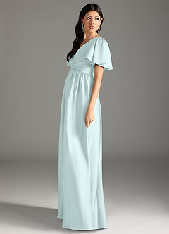 Azazie Verna Maternity Bridesmaid Dresses A-Line Ruched Stretch Satin Floor-Length Dress image7