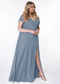 Azazie Rylee Bridesmaid Dresses Dusty Blue A-Line Pleated Chiffon Dress image9