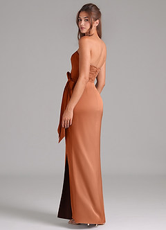 Azazie Jamie Robes de demoiselle d'honneur Robe Trapèze Convertible en Satin extensible Sans bretelle Cuivre image5