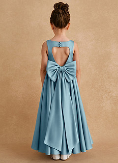 Azazie Bettie Flower Girl Dresses Moody Blue A-Line Bow Matte Satin Dress image1